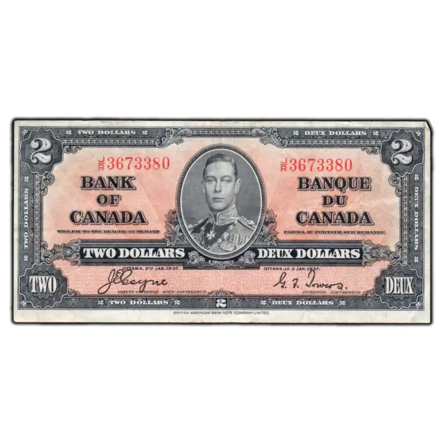 $2 1937 Bank of Canada Note Coyne-Towers J/R Prefix BC-22b