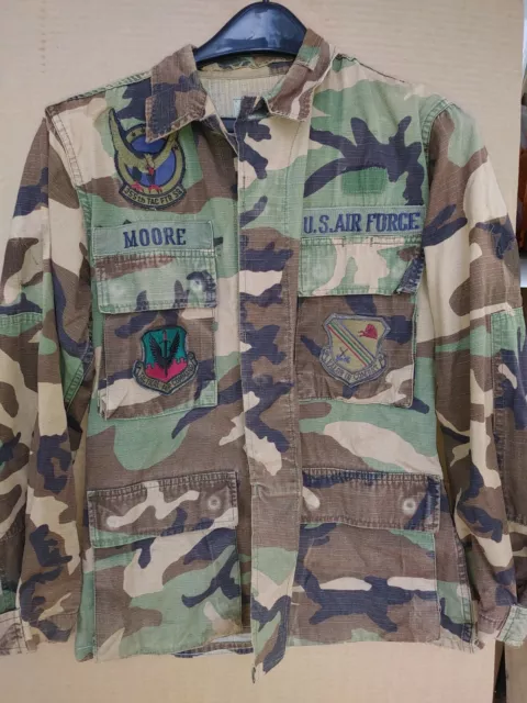 US Air Force Mens Small Regular Hot Weather Woodland Camo Jacket W/Patches MOORE