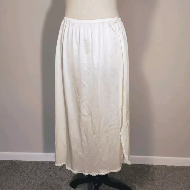 Vintage Coquette Vanity Fair Slip Skirt Nylon Lace Trim Side Slit Size Large USA