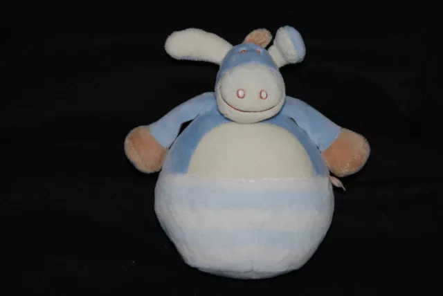 Peluche Doudou Ane Paco Culbuto NOUKIES NOUKIE'S NOUKY Bleu Blanc 20 Cm TTBE