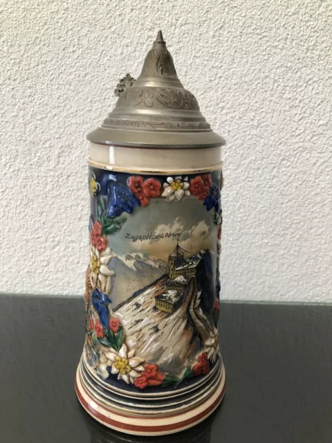 Krug Bierkrug Humpen 0,5L Zugspitze Edelweiß 4075 Sammlerstück Andenken Souvenir