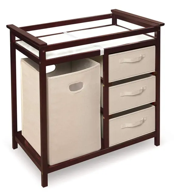 Modern Baby Changing Table with Laundry Hamper, 3 Storage Drawers, and Pad - Che