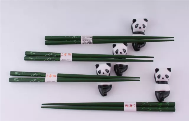 080 Chopsticks 4 Paar 8 tlg. Set Stäbchen Essstäbchen Bänkchen Panda Bär 3