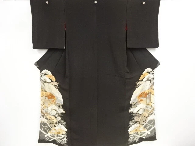 86402# Japanese Kimono / Antique Tomesode / Kinsha / Carriage & Floral Plant