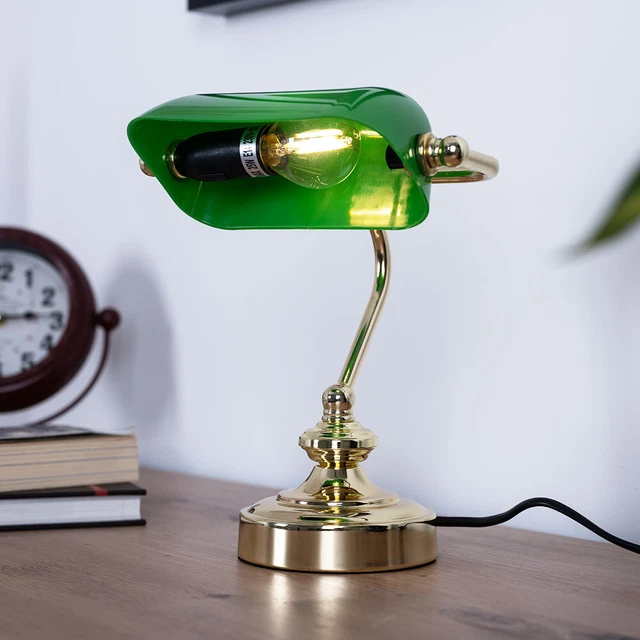 FIRVRE Lampe De Sol Vintage Verte Pour Banquier - Lampe Classique Avec Interrupteur à Tirette Pour Chambre Et Bureau