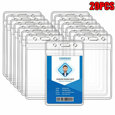 20Pcs Clear Vertical ID Card Holder Badge Resealable Waterproof Business Case US