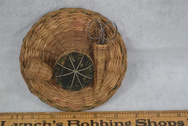 sewing tray holder tools pincushion sweet grass Abenaki Native unusual antique
