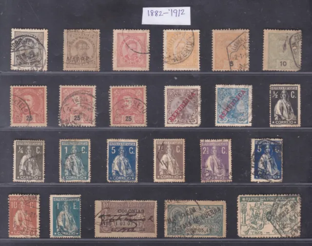 Sephil Portugal 1882-1912 Alte Auswahl Von 23 Gebraucht Briefmarken W / War Tax
