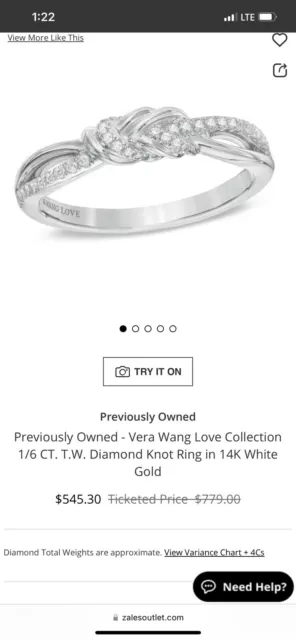 Vera Wang Love Collection 1/6 CT. T.W. Diamond Knot Ring in 14K White Gold