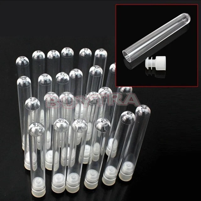 Crystal Clear 10 Pcs 12*75mm Plastic Test Tubes With White Caps._zt