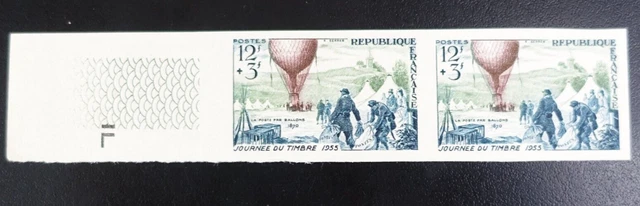 Journée Des Briefmarke Ballon Post N° 1018 Im Paar Nicht Gezahnt neuer Stempel