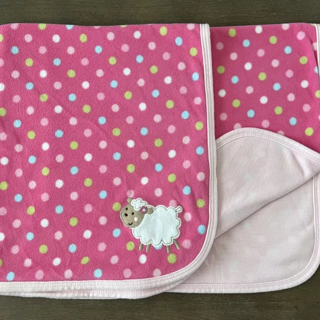 Carters OS Baby Blanket Lamb Plush Pink Polka Dot Sheep 28"x28"