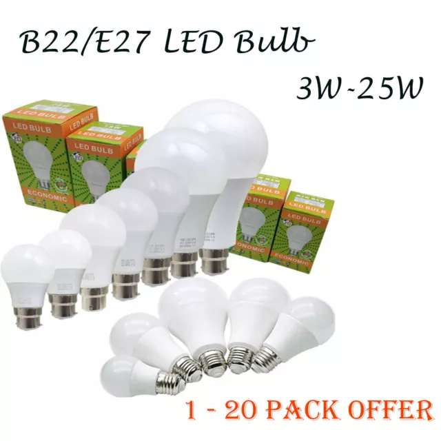 1-20 Pack LED 3W-25W 100W Bulb B22/E27 Bayonet GLS Lamp Light Bulbs Cool/ Warm
