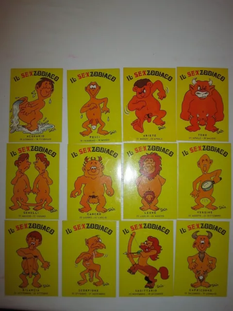 12 Cartoline Umoristiche Il Sexzodiaco-Serie Completa-Illustratore Turier (Credo