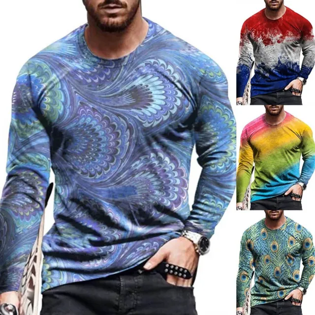 Magliette pullover alla moda uomo slim fit stampate in 3D top muscolosi elastici