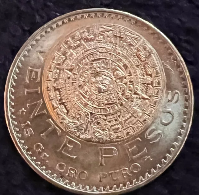 1959 Gold 20 Pesos Mexico Veinte Pesos Aztec Calendar Coin 15 Gr Oro Puro