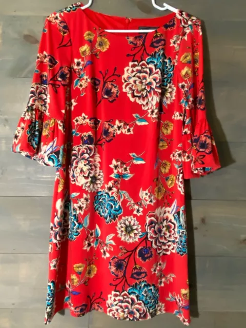 Jessica Howard Women's Petite Red Floral Dress Size 10 P  3/4 flutter sleeve zip