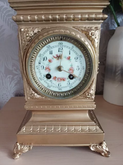Stunning Antique ornate 8 Day Bell Strike Brass Cube Mantel Clock. Working Order 2