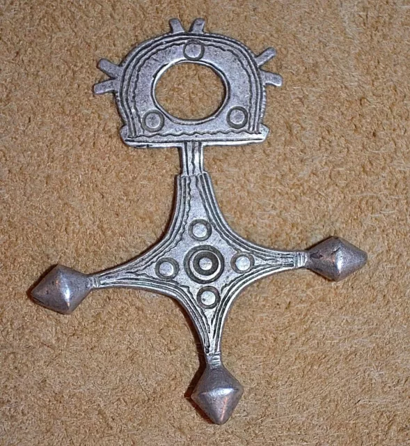 Antique Nomadic Tuareg Tribal Ethnic Silver Cross Amulet Pendant Niger, Africa