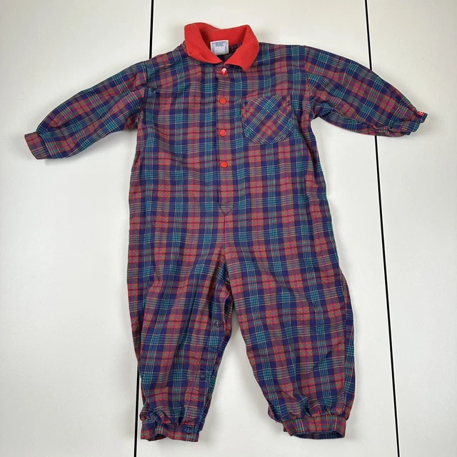 Vintage Baby Osh Kosh Coveralls Jumper Holiday Red Plaid 24 Mos USA Made