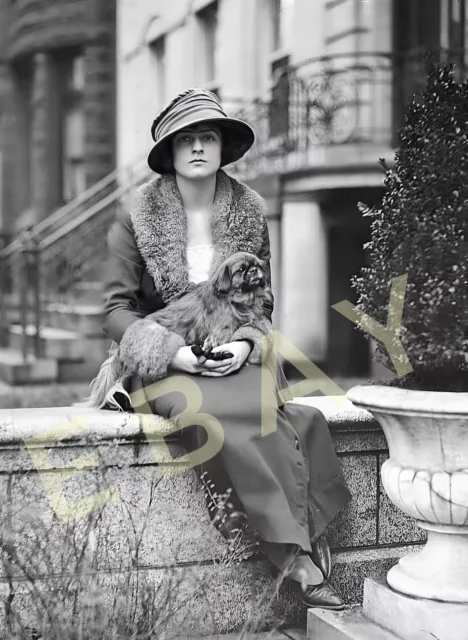 Vintage Old 1920's Photo reprint of Pretty American Woman with PEKINGESE Dog 🐶