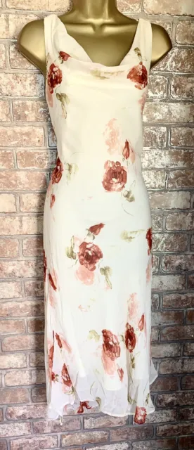 Gorgeous Cream & Floral 20s Style Summer Slip Wiggle Stunning Dress Size 12 - 14