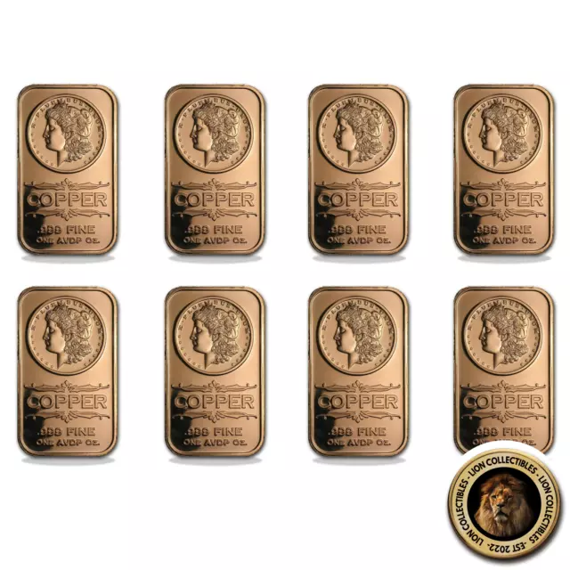 8x 1oz .999 Fine Copper Morgan Dollar Collectors Ounce Bullion Rare America USA