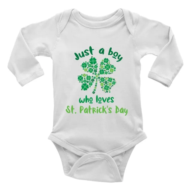 St Patricks Day Baby Grow Vest Bodysuit Just A Boy Who Loves Girl Gift L/S