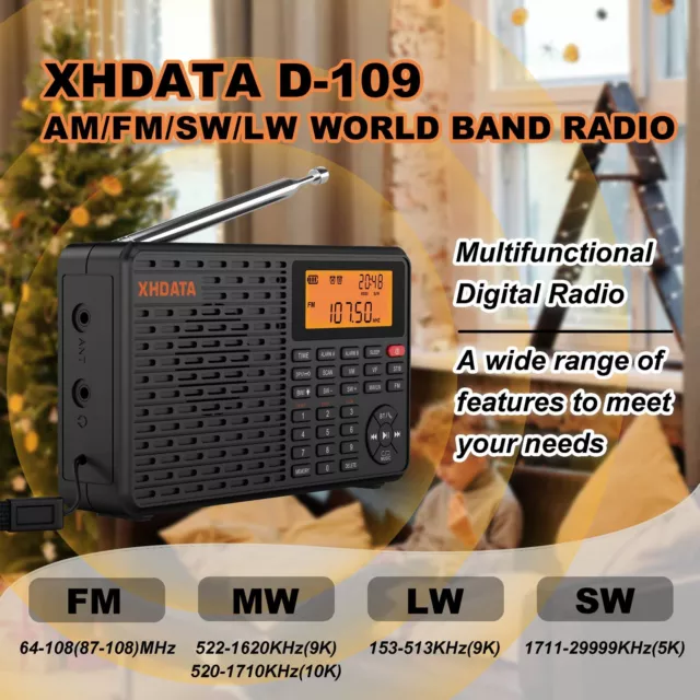 XHDATA D-109 Portable Digital Radio FM STEREO/MW/SW/LW Bluetooth/MP3 IT Card