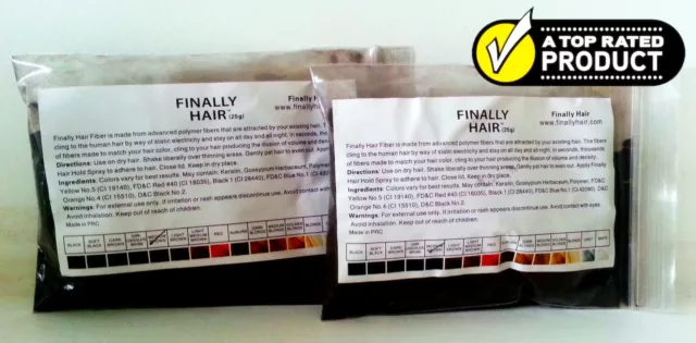 Keratin Hair Building Fiber Refill - Finally Hair 25G 2Pak (50G Total) Hair Loss