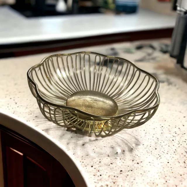 Vintage Silver Godinger Wire Bread Fruit Basket Flower Shaped