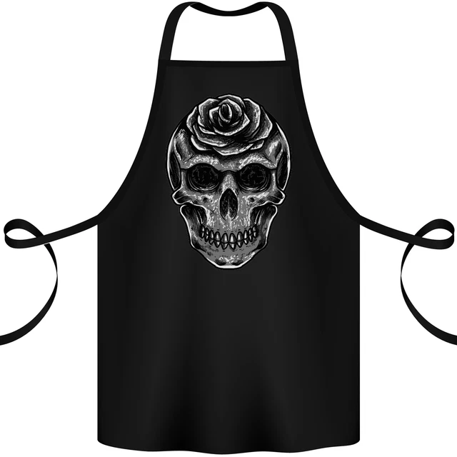 Rose Skull Biker Gothic Cotton Apron 100% Organic