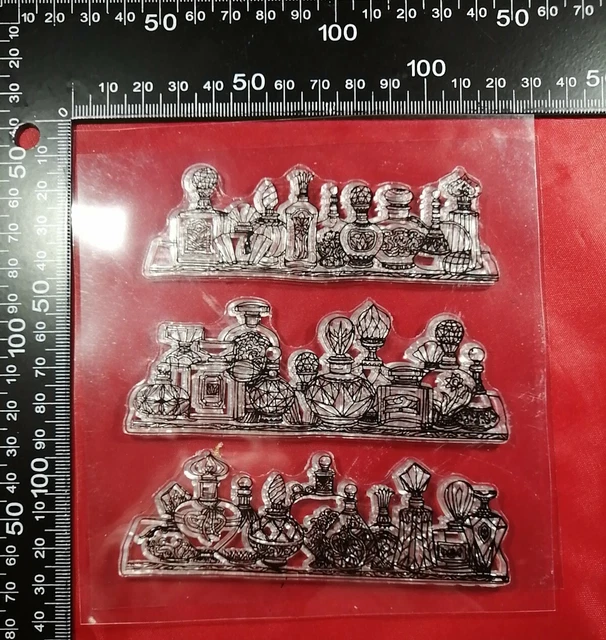 3 Clear Ink Stamps Ladies Perfume Bottles Cardmaking Scrapbooking Journal Diary