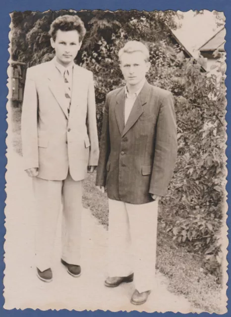 Handsome Guys in Suits on the Street, Cute Boys Soviet Vintage Photo USSR