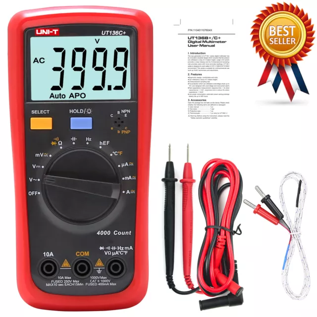 UNI-T UT136C + Multimeter Digitaler Multimeter-Tester AC DC Voltmeter Amperemete