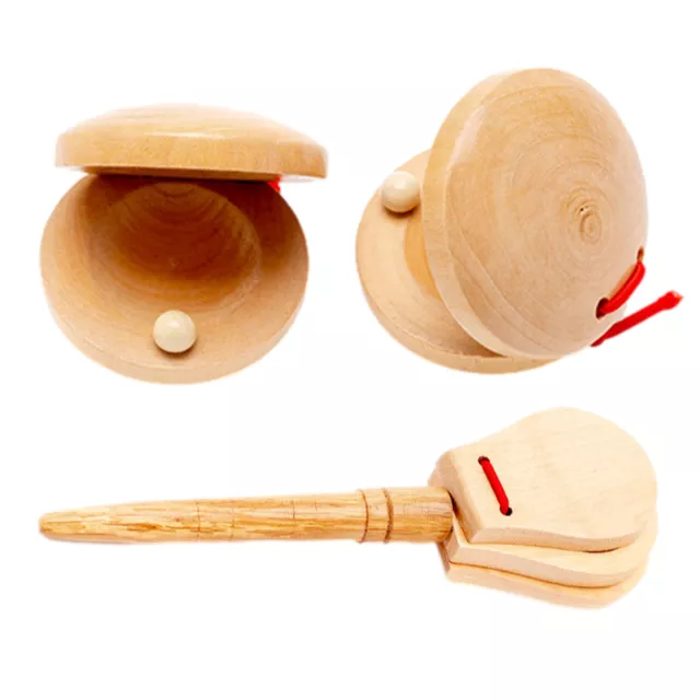 Wooden Castanet Percussion Instrument Hand Finger Castanets Toys For Kids Baby