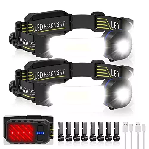 LED Headlamp Rechargeable, 1200 Lumens Super Bright Head Lamp with 10 2 Pack