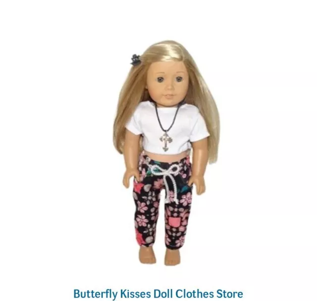 Floral Hip Hop Pants Crop Top,Cross Necklace 18" Doll Clothes Fit American Girl