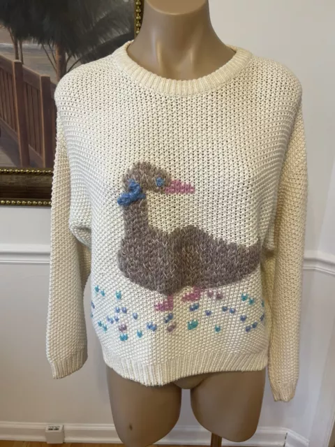 Vintage 70's Jantzen Novelty Country Cottage Prairie Duck Sweater Size M