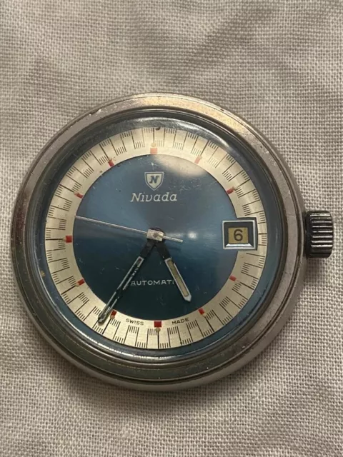 nice vintage nivada automatic men wrist watch for parts or repair