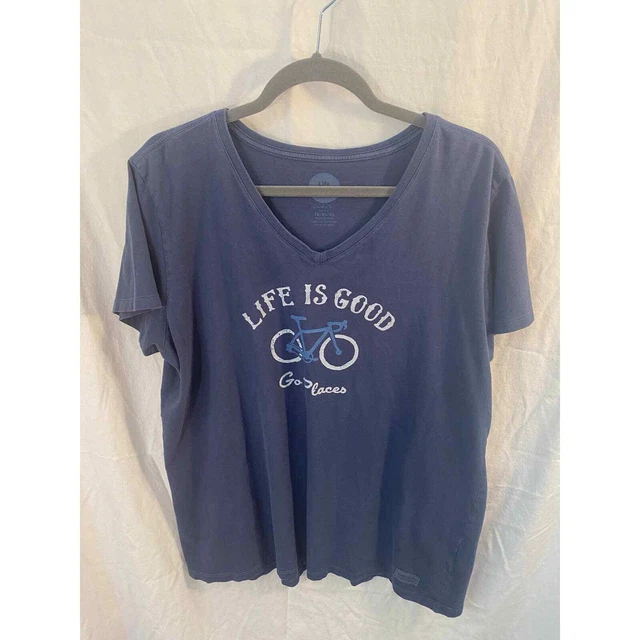 Women's Life is Good Blue Bike V Neck Size XL