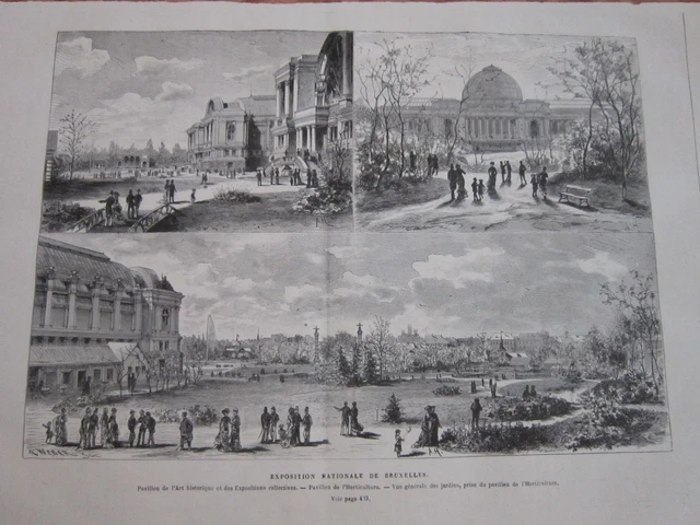 Gravure 1880 - Exposition Nationale de Bruxelles
