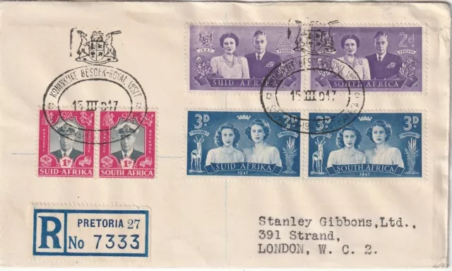SOUTH AFRICA: Registered cover Pretoria to London 1947.