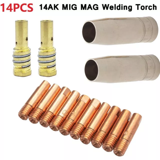 Set Of MIG WELDING CONSUMABLES KIT TORCH CONTACT TIPS NOZZLE SHROUD 14AK