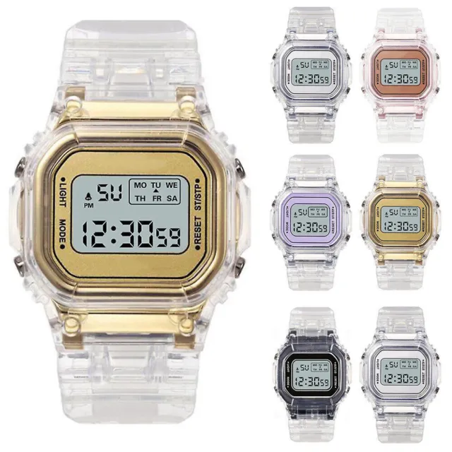 Mens Womens Waterproof Digital Watch Unisex Casual Sport Transparent Watches ☆