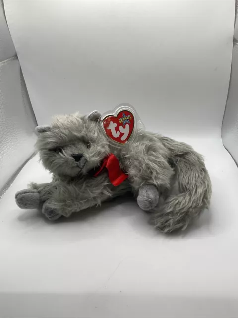 Ty Beanie Babies Beani The Grey Persian Cat With Tag In  Plastic Protector