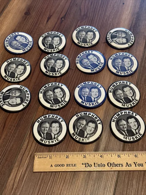 LOT OF 15 Hubert Humphrey Edmond Muskie 1968 Presidential Campaign Buttons Pins