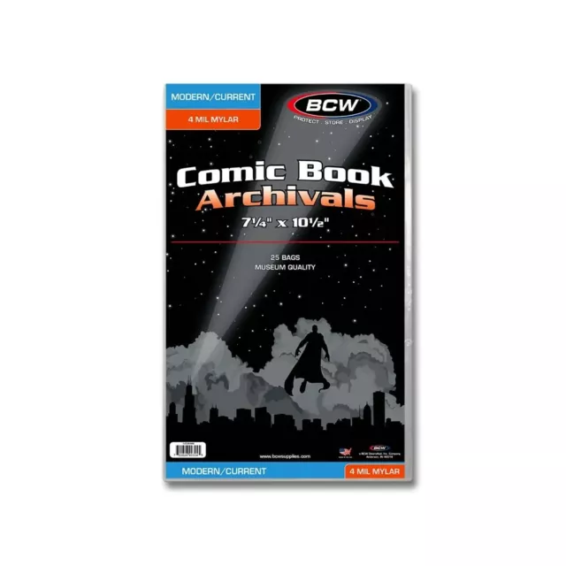 BCW Modern/Current Comic Book Mylar Archivals 25 pack 7 1/4" x 10 1/2" 4 MIL