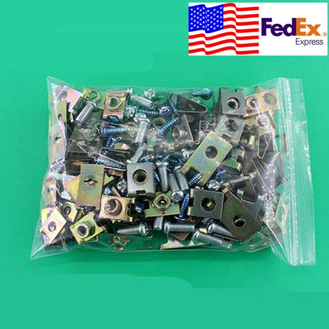 100pcs Mixed Car body door panel fastener screw U Type gasket fender clips USA