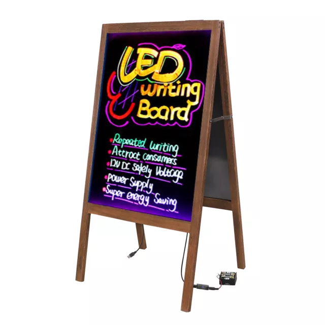 Wood A Frame Illuminated Erasable Neon LED Message Writing Board Menu Sign New